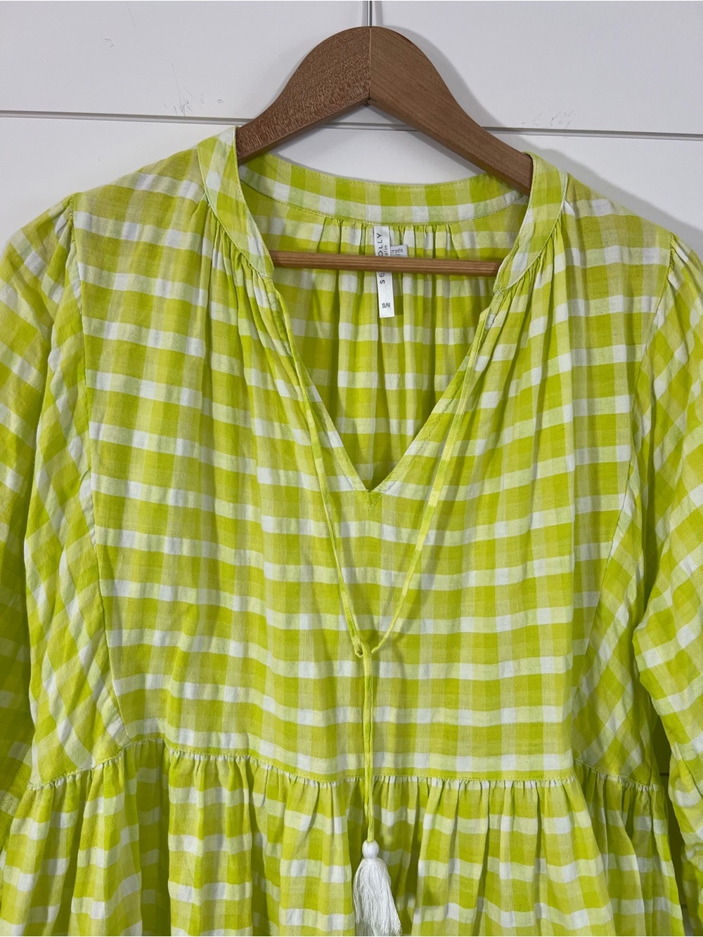 Seafolly Lime Green Gingham Swim Cover Up Dress S/M Boho Beach 100% Cotton - Picture 5 of 14